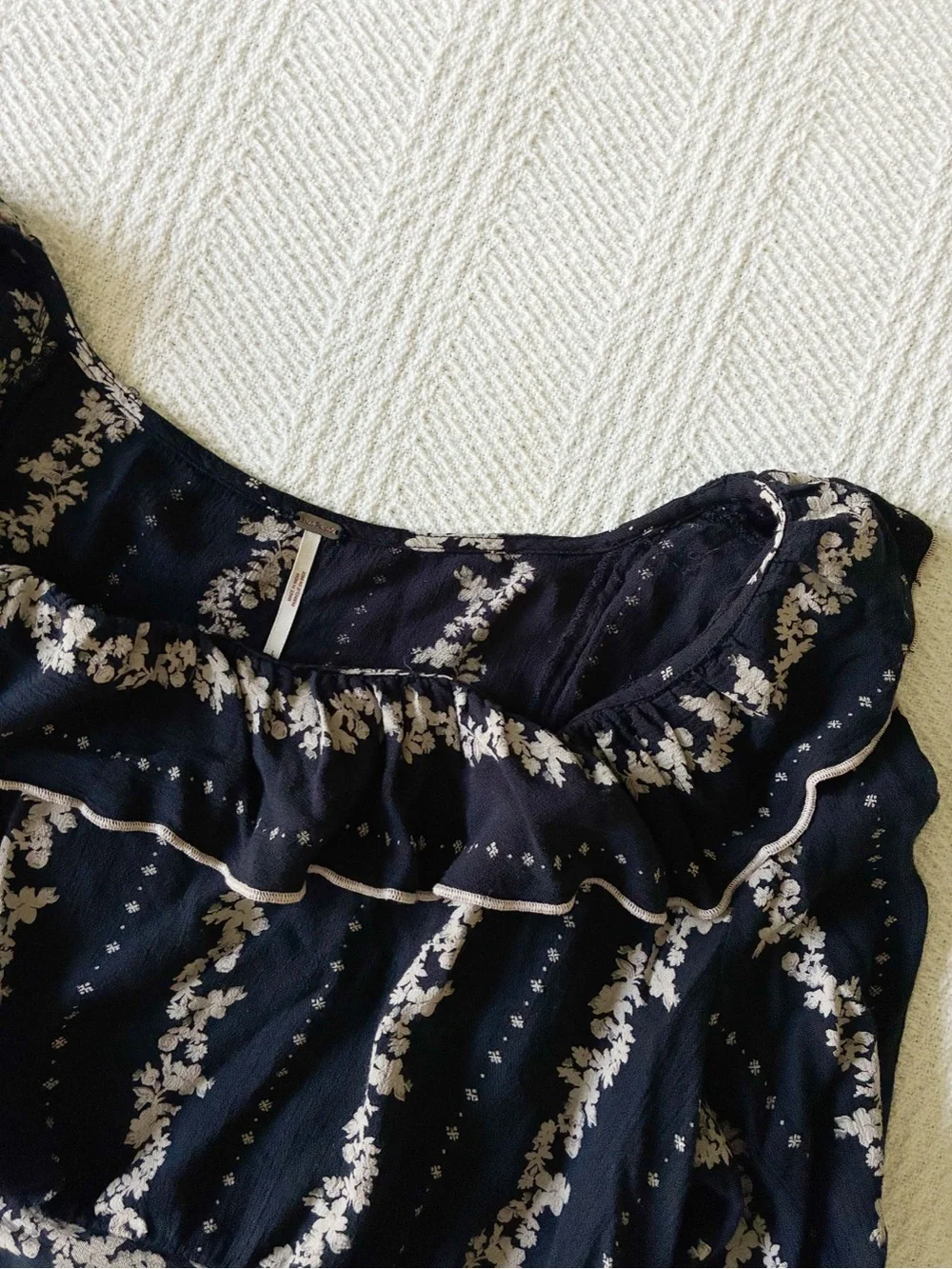 Free People Black Floral Ruffle Crop Top